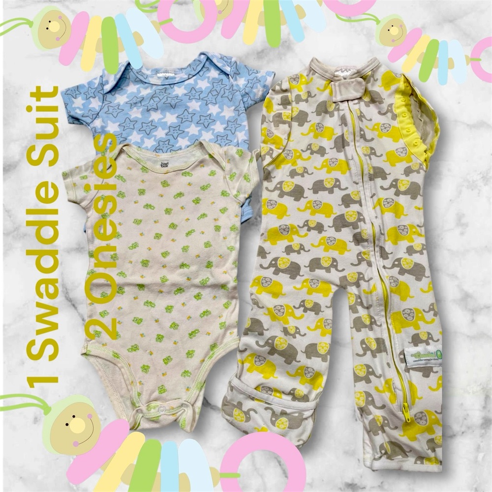 3 pieces incl 1 Baby Swaddle Suit & 2 Onesies Bundle Set All size:3-6months EUC